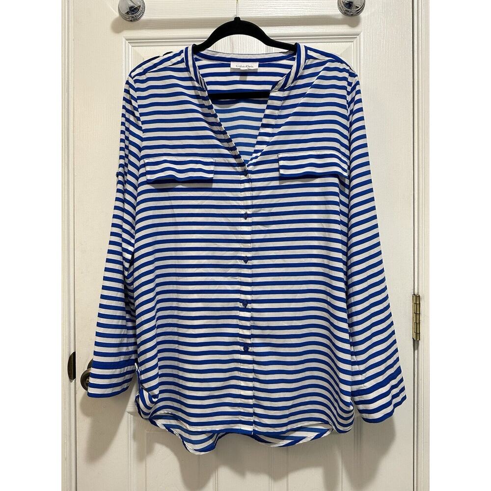 Calvin Klein Striped Long Sleeve Blouse - Size L